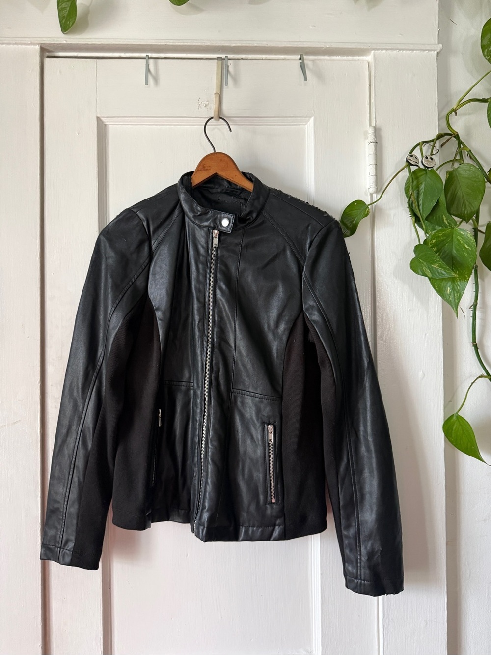 a.n.a Black Bomber-Style Leather Jacket